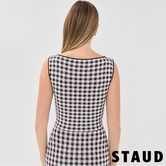 STAUD **NWT** Montgomery Cropped Knit Tank in Chocolate Brown Gingham - Picture 12 of 14
